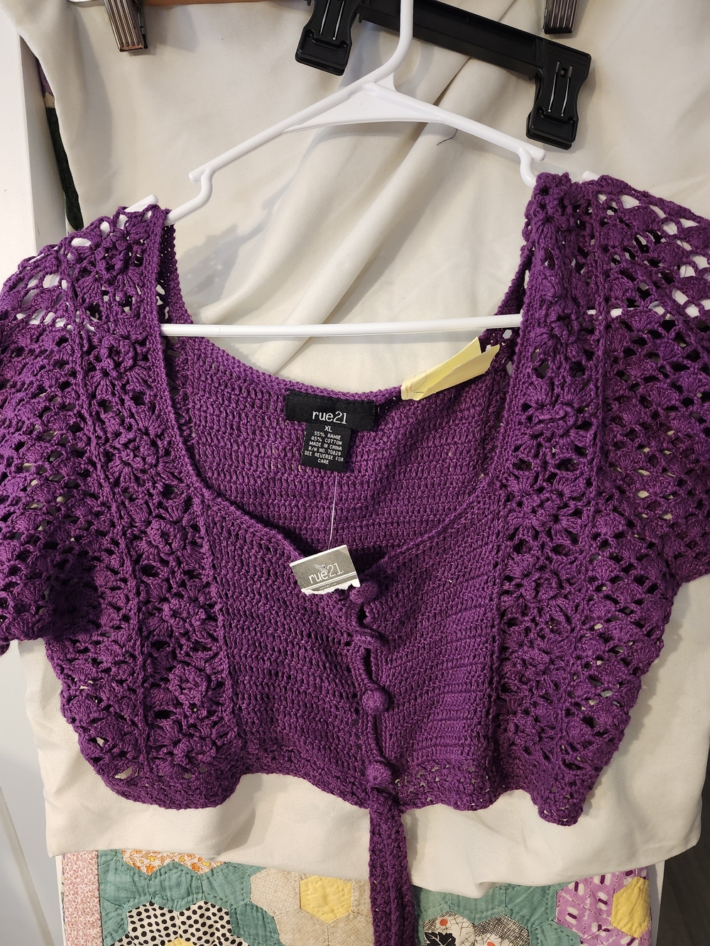 BoHo Rue21 Purple Crochet Tie-Front Short Top